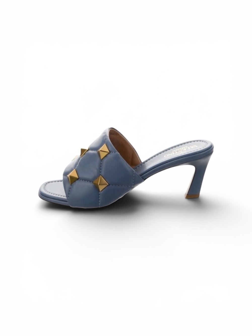 Valentino Garavani Blue Stone Roman Stud Quilted Slide Sandals Size 38.5 US 8.5